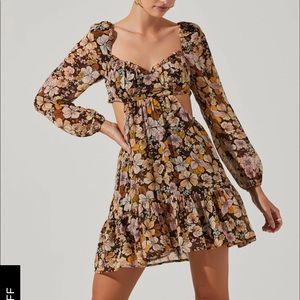 ASTR The Label FLORAL CUTOUT LONG SLEEVE MINI DRESS